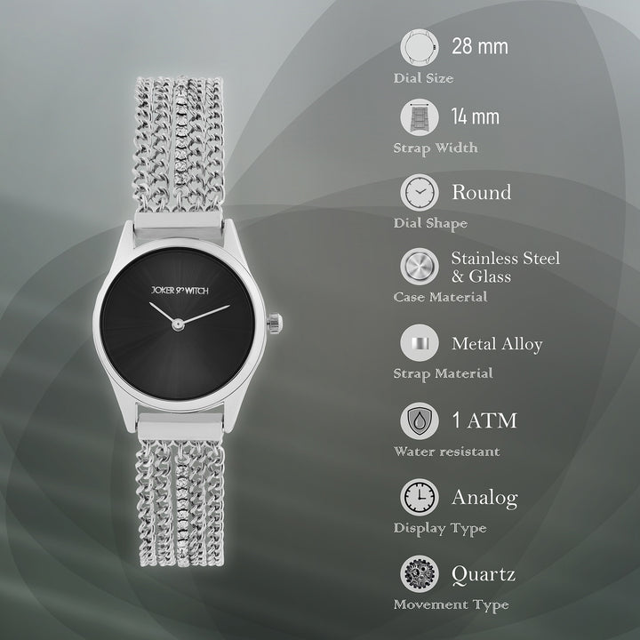 Haisley Black Small Dial Silver Chain Strap Women's Watch