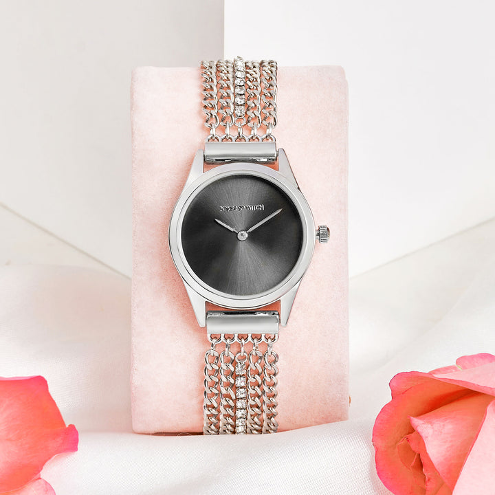 Haisley Black Small Dial Silver Chain Strap Women's Watch