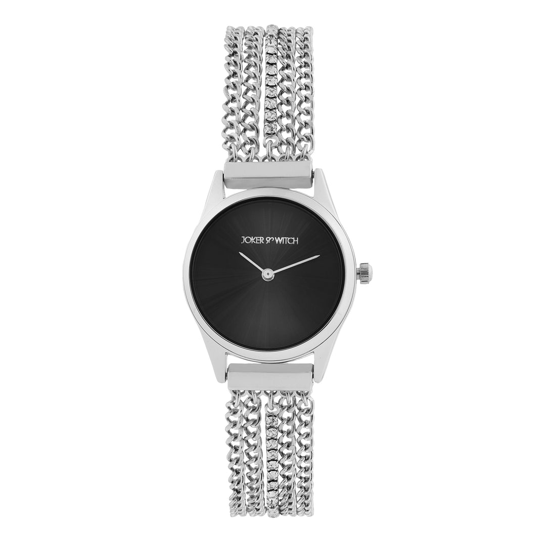 Haisley Black Small Dial Silver Chain Strap Women's Watch