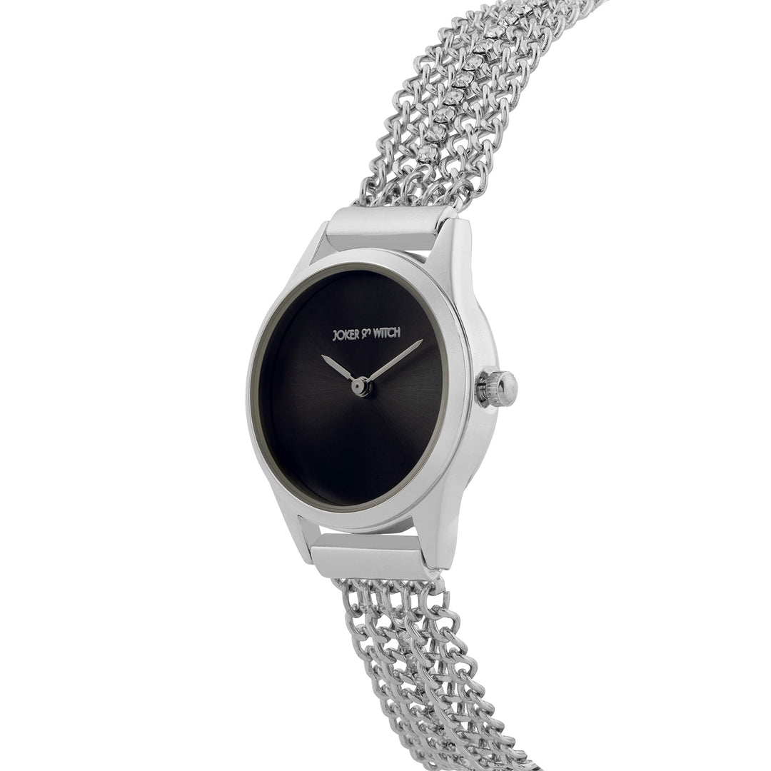 Haisley Black Small Dial Silver Chain Strap Women's Watch
