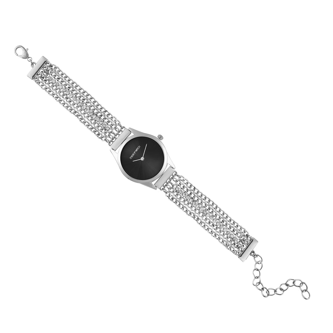 Haisley Black Small Dial Silver Chain Strap Women's Watch