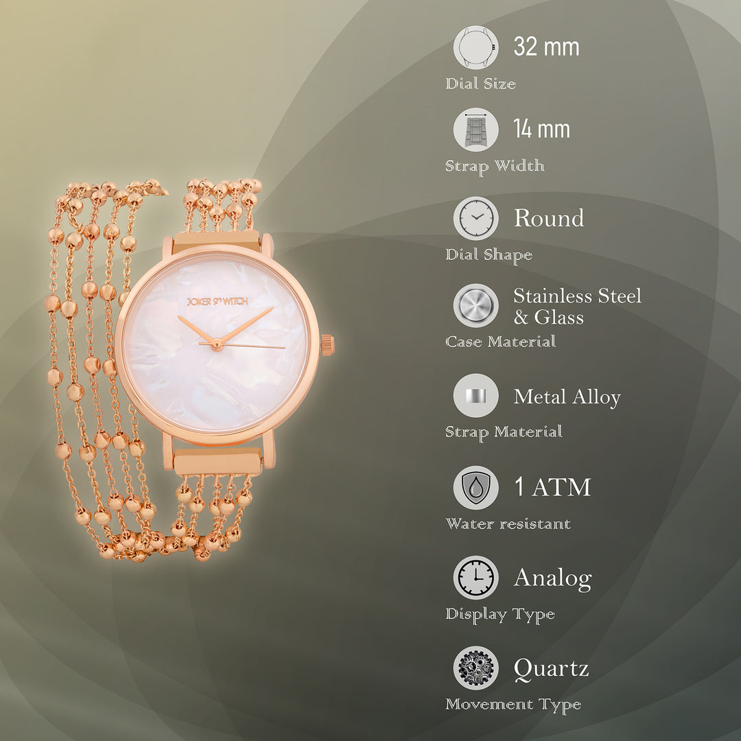 Nami White Medium Dial Rose Gold Chain Wrap Around Strap Women's Watch