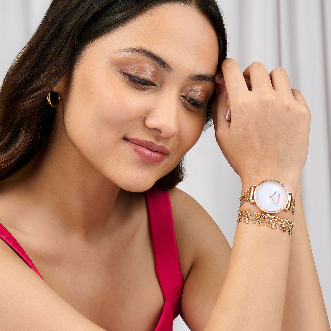 Nami White Medium Dial Rose Gold Chain Wrap Around Strap Women's Watch