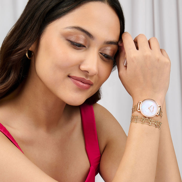 Nami White Medium Dial Rose Gold Chain Wrap Around Strap Women's Watch