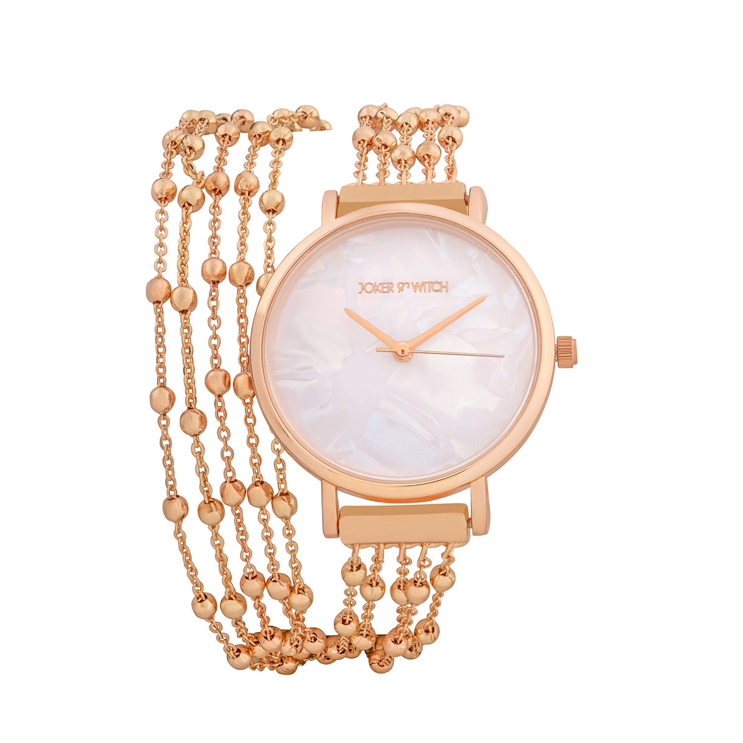 Nami White Medium Dial Rose Gold Chain Wrap Around Strap Women's Watch