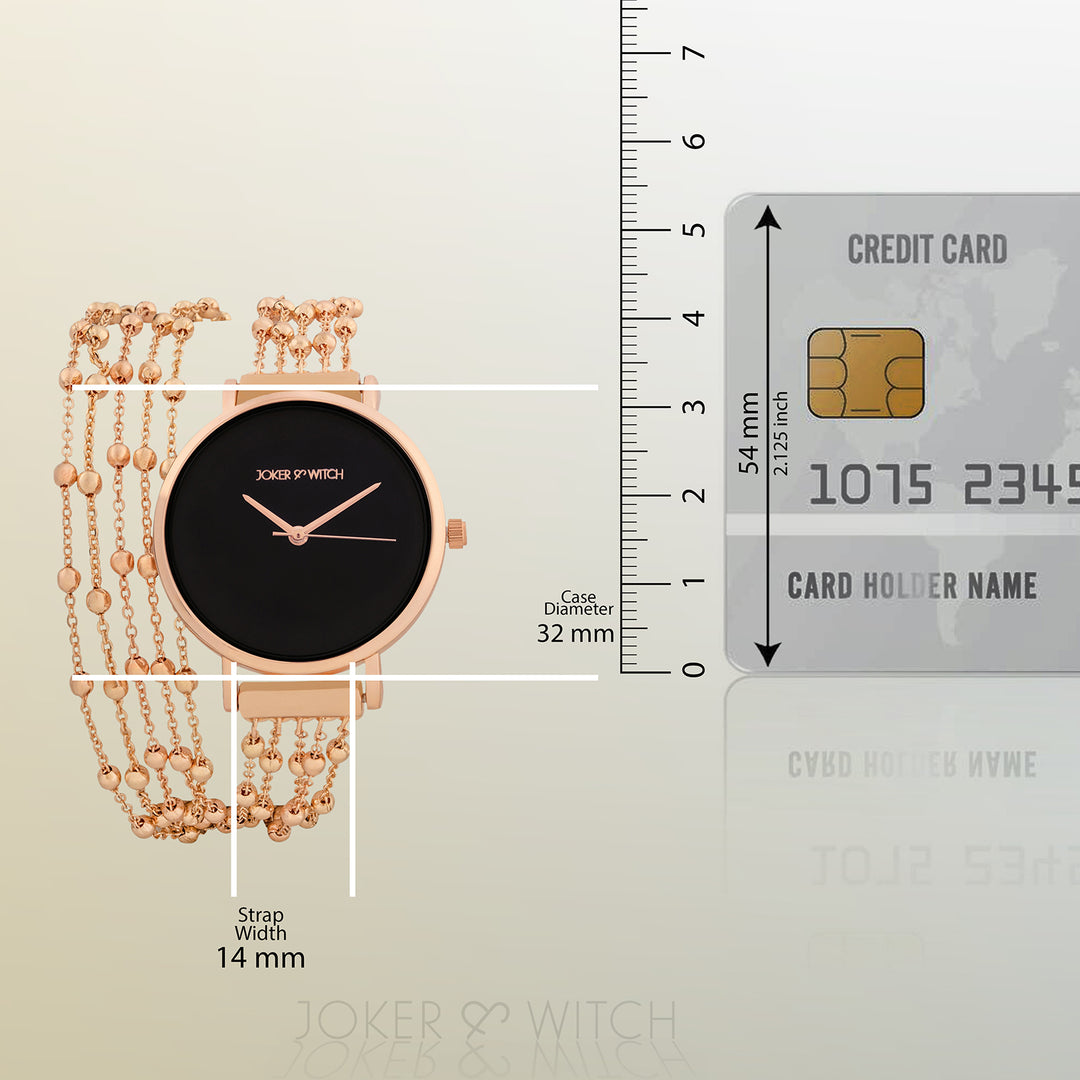 Nami Black Medium Dial Rose Gold Chain Wrap Around Strap Women's Watch