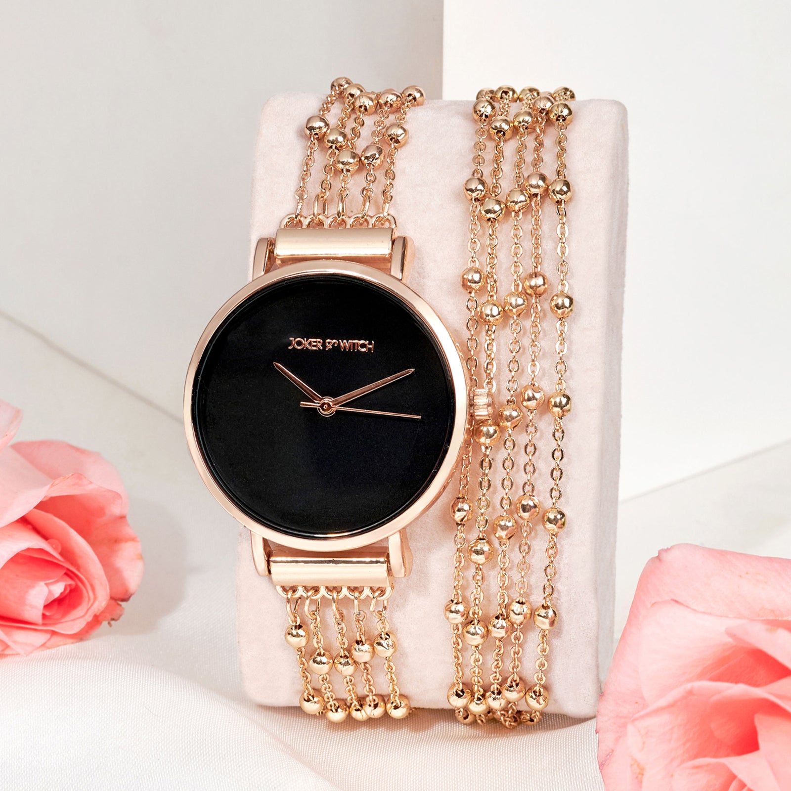 nami♡hei様　マリホジャ Journey Rib Watch Shop Online Nami Rose Gold Watch with a Black Dial and Metallic