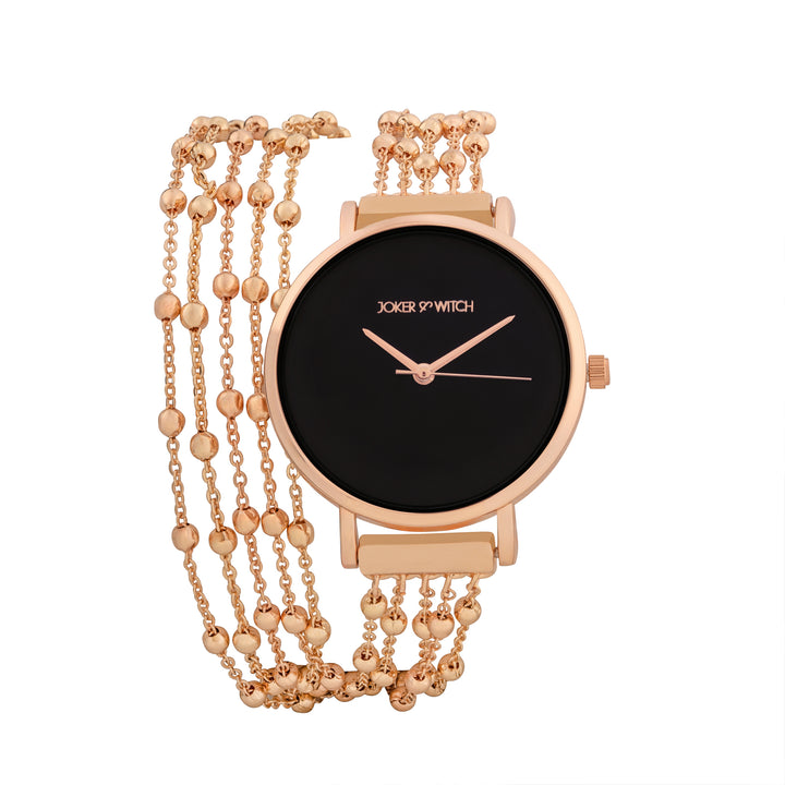 Nami Black Medium Dial Rose Gold Chain Wrap Around Strap Women's Watch