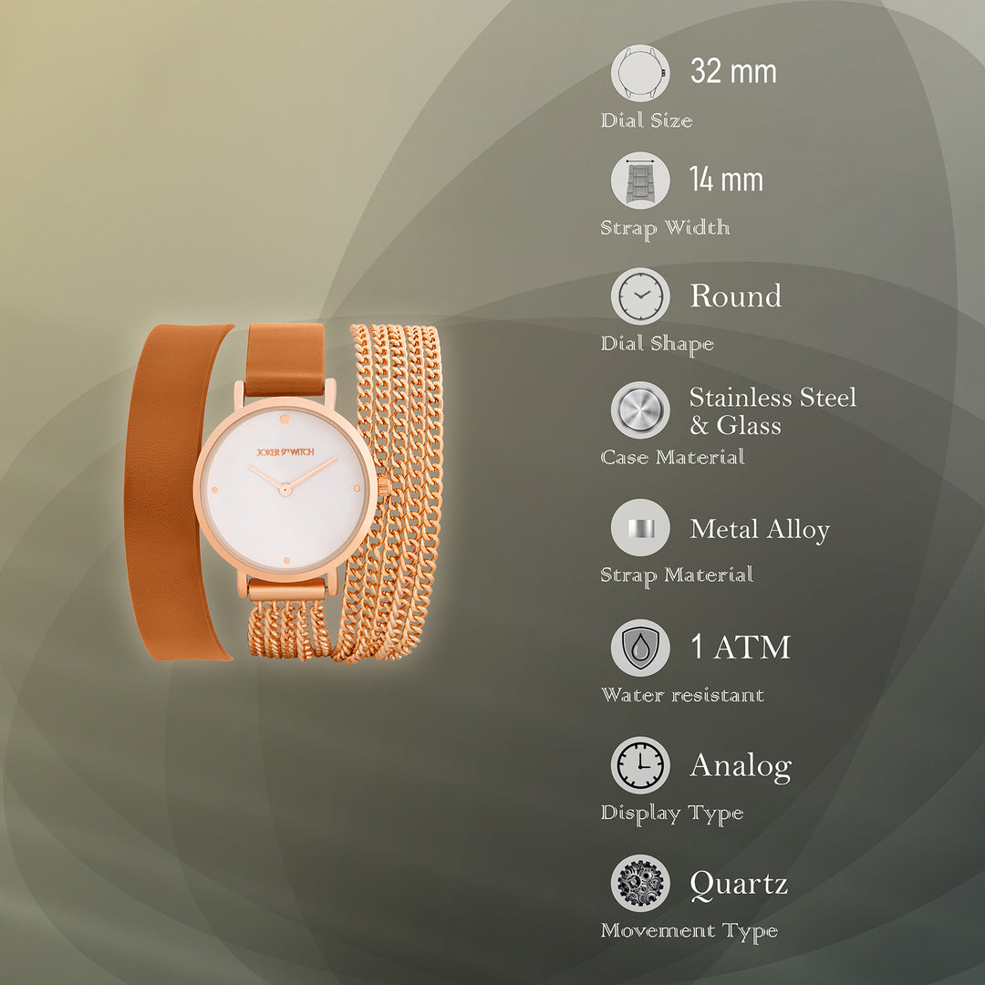 Kenny White Medium Dial Brown PU-Chain Wrap Around Strap Women's Watch