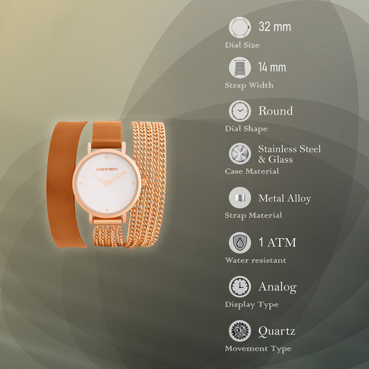 Kenny White Medium Dial Brown PU-Chain Wrap Around Strap Women's Watch