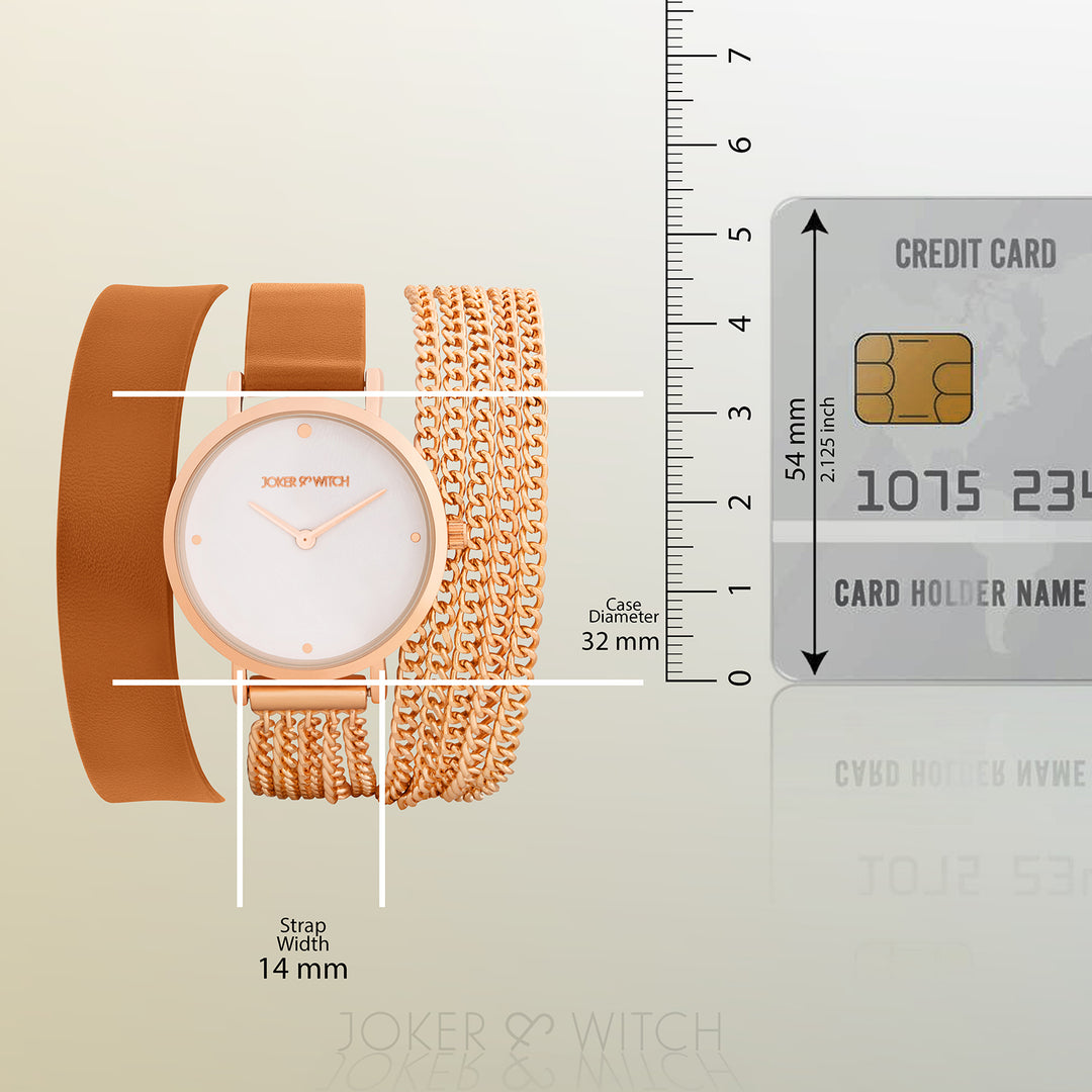 Kenny White Medium Dial Brown PU-Chain Wrap Around Strap Women's Watch