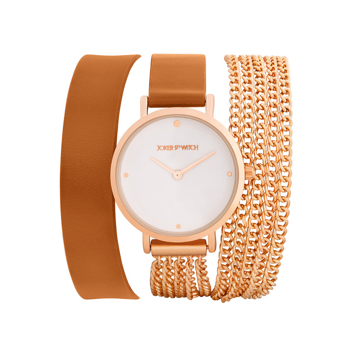 Kenny White Medium Dial Brown PU-Chain Wrap Around Strap Women's Watch