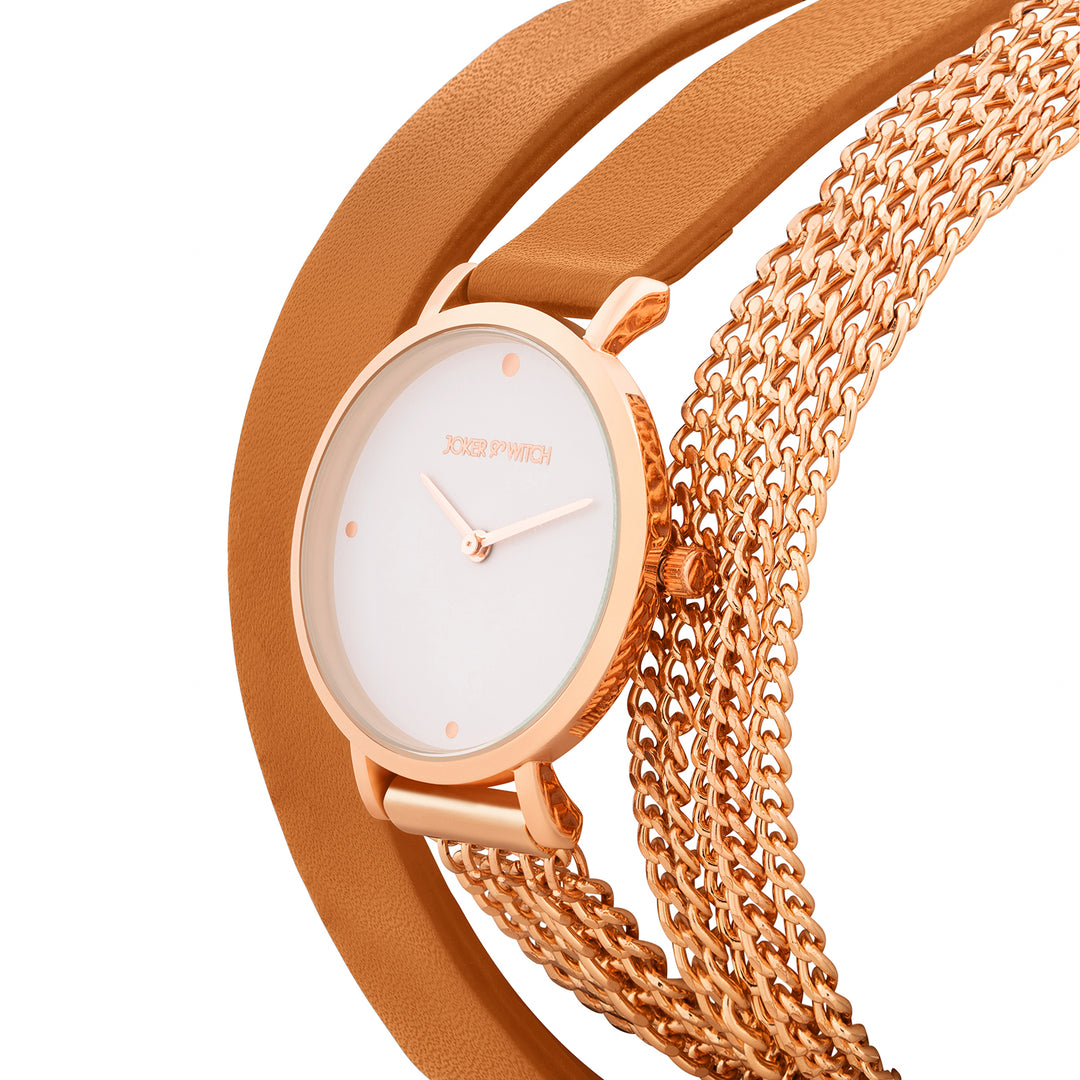 Kenny White Medium Dial Brown PU-Chain Wrap Around Strap Women's Watch