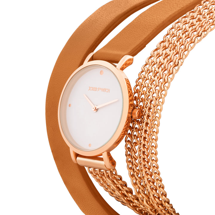 Kenny White Medium Dial Brown PU-Chain Wrap Around Strap Women's Watch