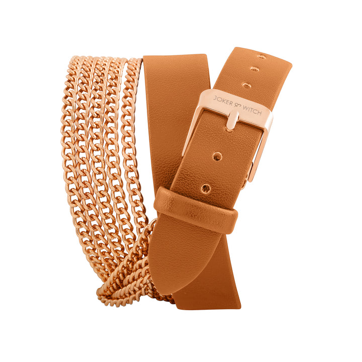 Kenny White Medium Dial Brown PU-Chain Wrap Around Strap Women's Watch