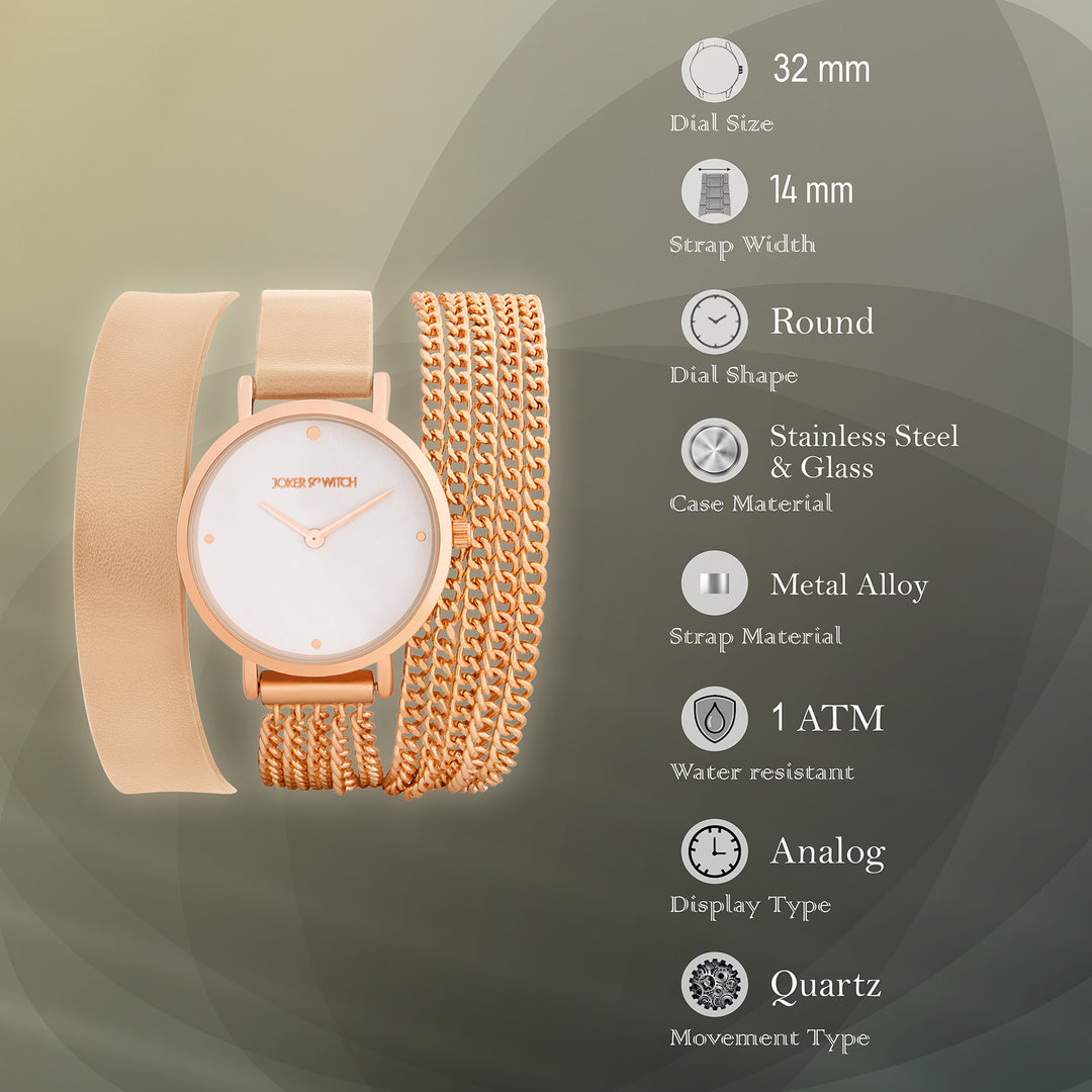 Kenny White Medium Dial Beige PU-Chain Wrap Around Strap Women's Watch