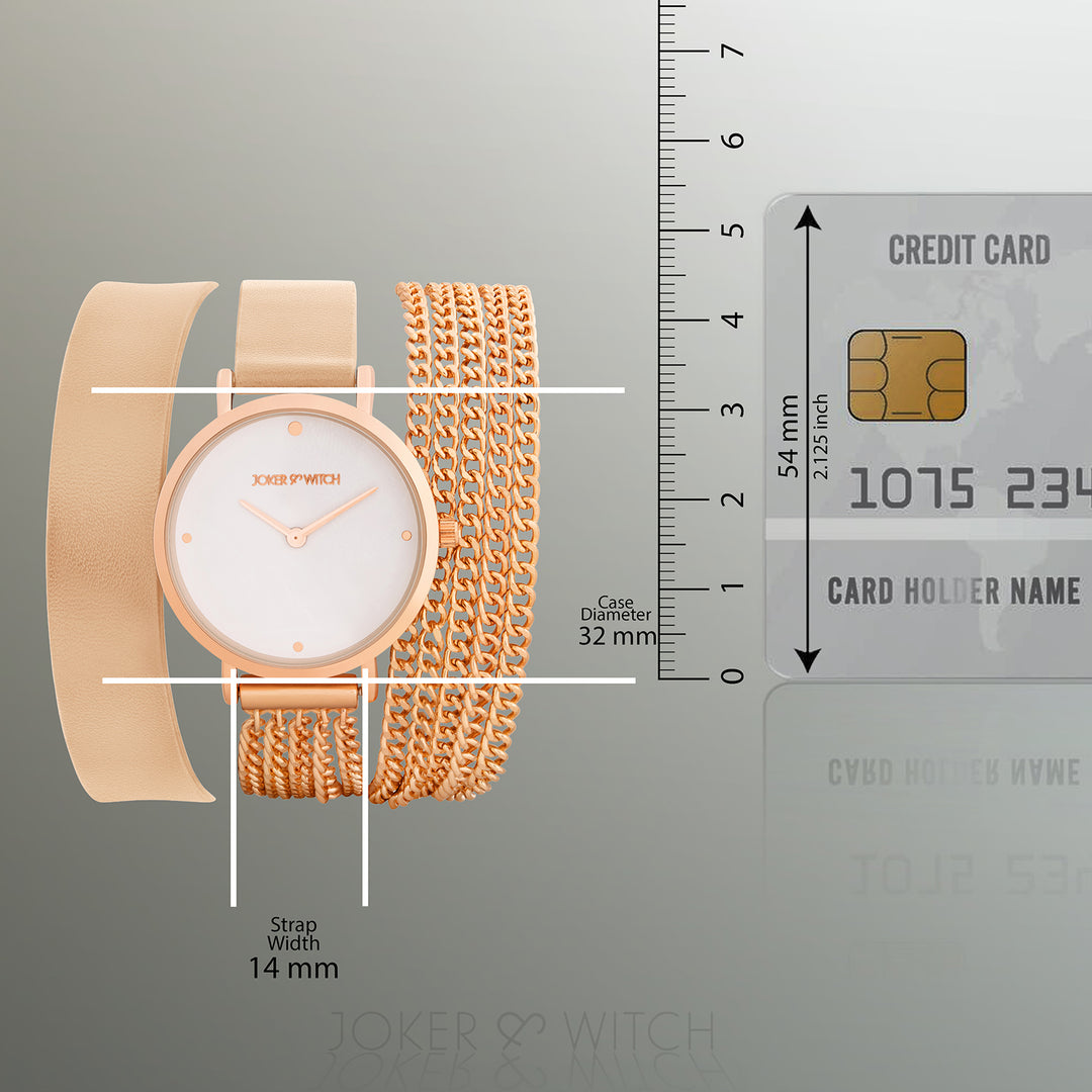 Kenny White Medium Dial Beige PU-Chain Wrap Around Strap Women's Watch