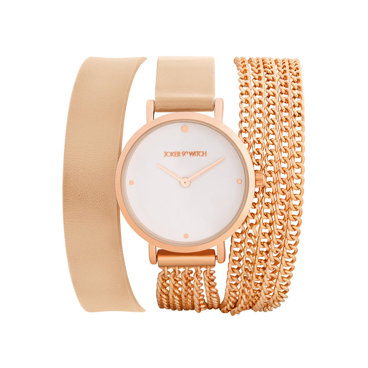 Kenny White Medium Dial Beige PU-Chain Wrap Around Strap Women's Watch