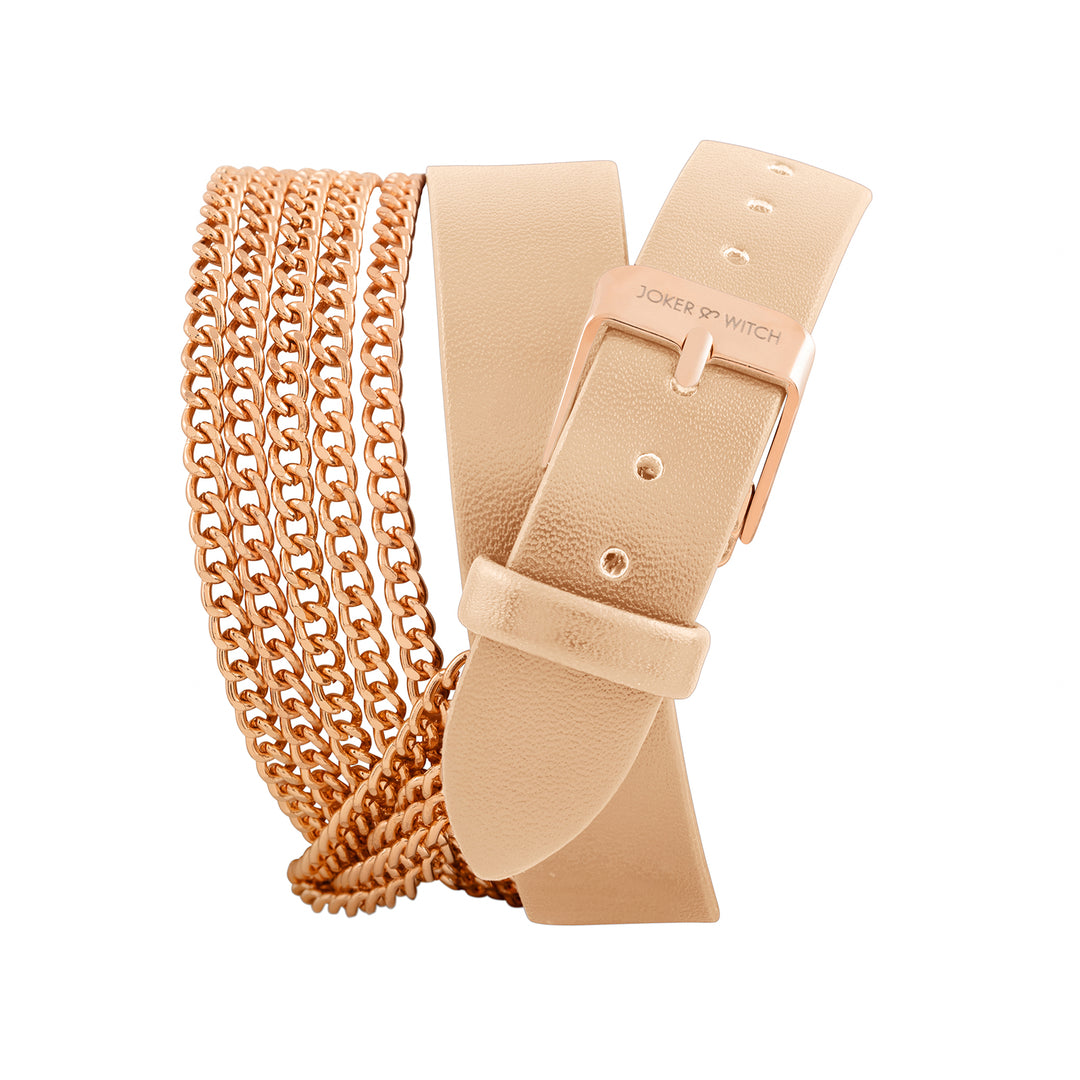 Kenny White Medium Dial Beige PU-Chain Wrap Around Strap Women's Watch