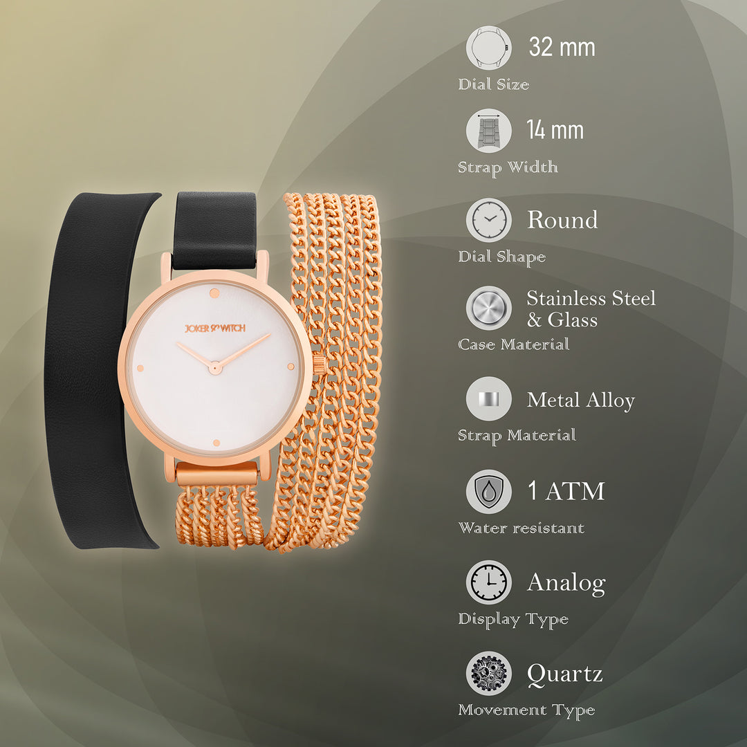 Kenny White Medium Dial Black PU-Chain Wrap Around Strap Women's Watch