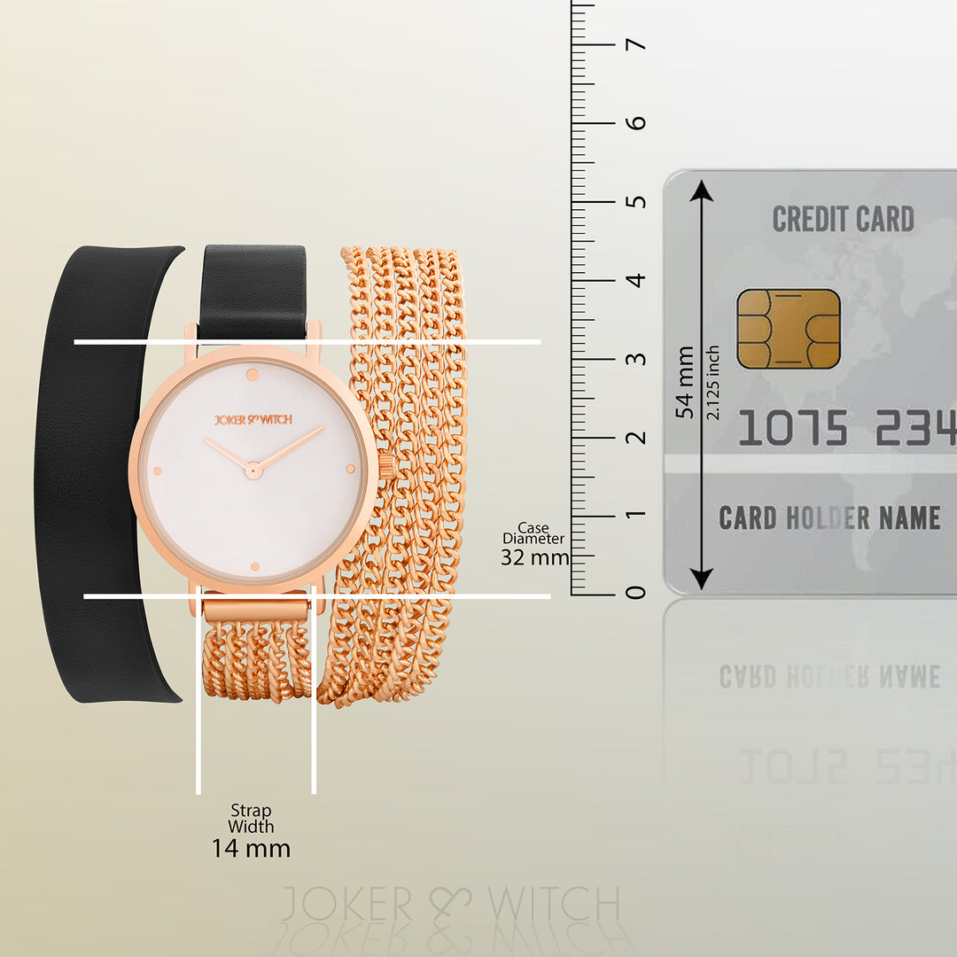 Kenny White Medium Dial Black PU-Chain Wrap Around Strap Women's Watch