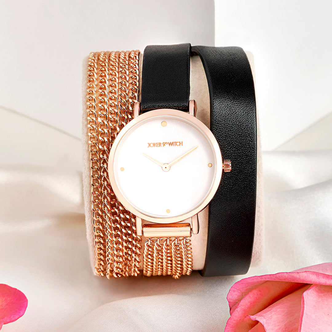 Kenny White Medium Dial Black PU-Chain Wrap Around Strap Women's Watch