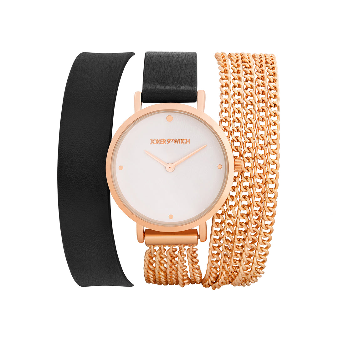 Kenny White Medium Dial Black PU-Chain Wrap Around Strap Women's Watch