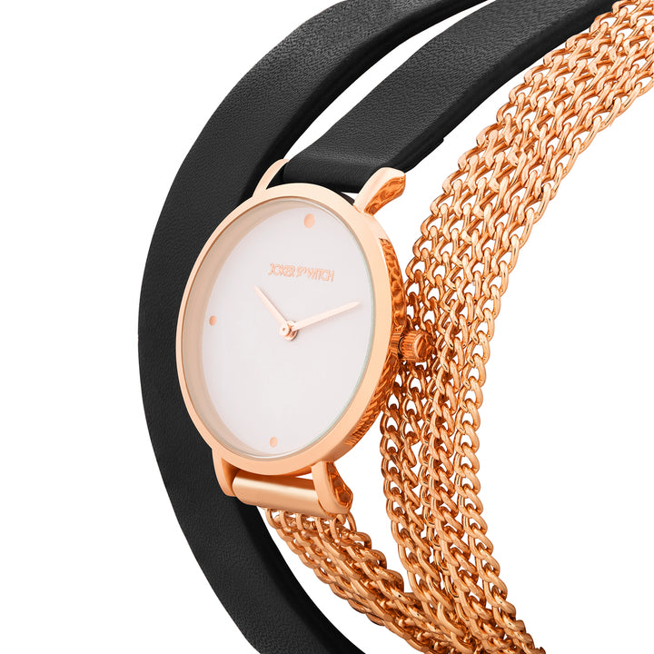 Kenny White Medium Dial Black PU-Chain Wrap Around Strap Women's Watch