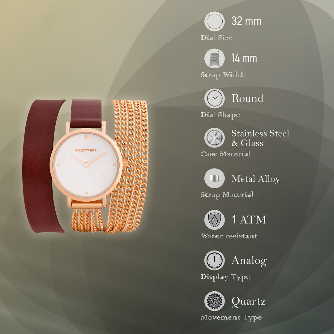 Kenny White Medium Dial Maroon PU-Chain Wrap Around Strap Women's Watch