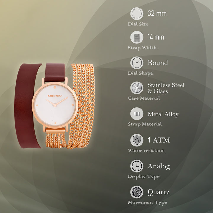 Kenny White Medium Dial Maroon PU-Chain Wrap Around Strap Women's Watch