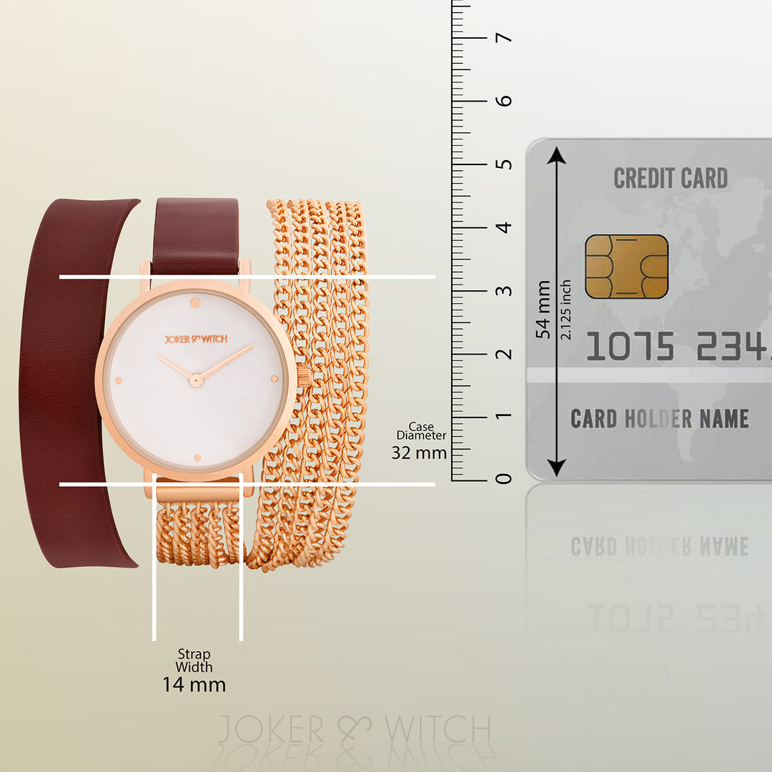 Kenny White Medium Dial Maroon PU-Chain Wrap Around Strap Women's Watch