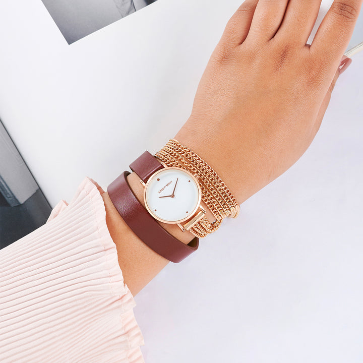 Kenny White Medium Dial Maroon PU-Chain Wrap Around Strap Women's Watch