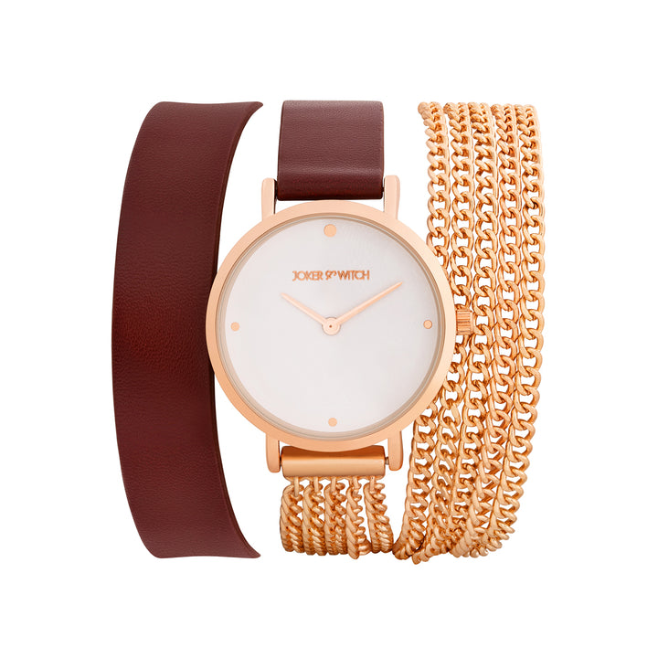 Kenny White Medium Dial Maroon PU-Chain Wrap Around Strap Women's Watch