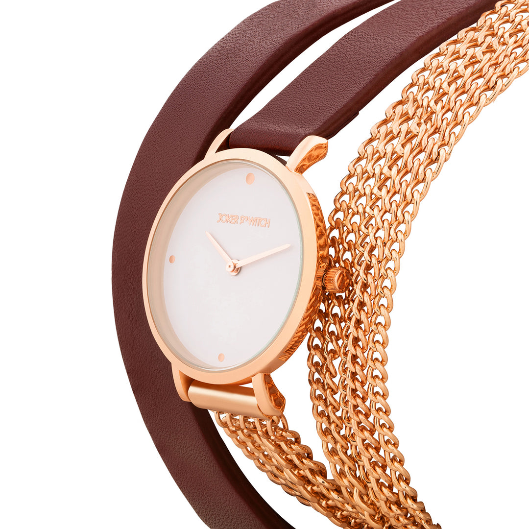 Kenny White Medium Dial Maroon PU-Chain Wrap Around Strap Women's Watch