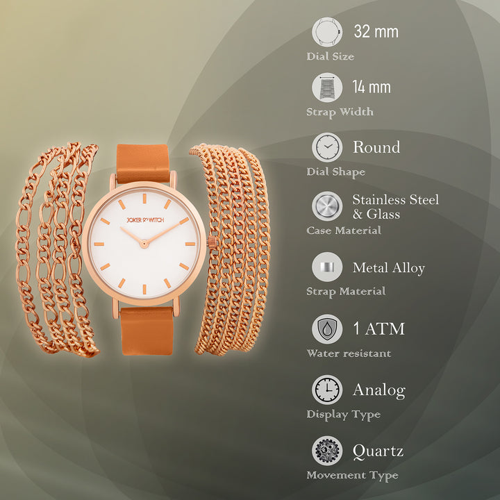 Winona White Medium Dial Brown PU-Chain Wrap Around Strap Women's Watch