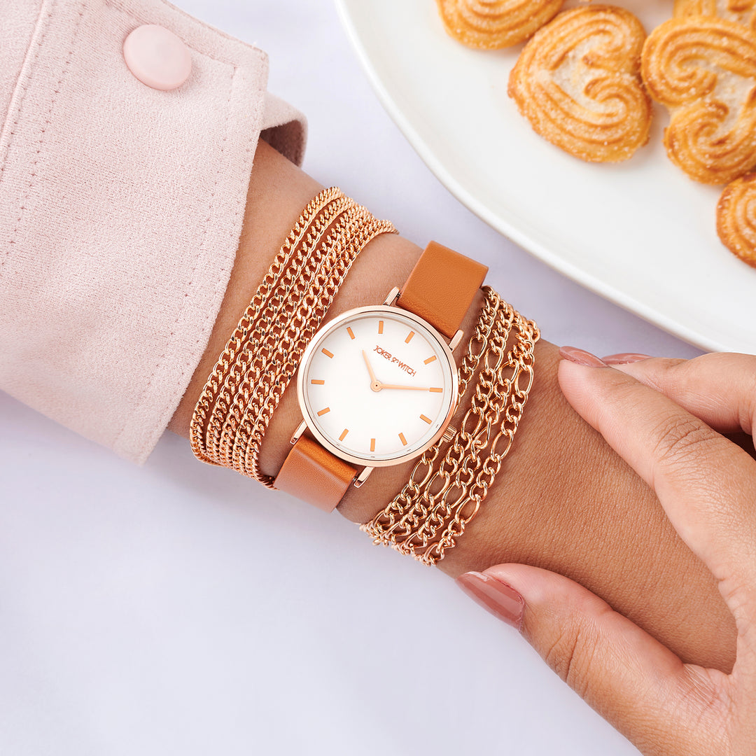 Winona White Medium Dial Brown PU-Chain Wrap Around Strap Women's Watch