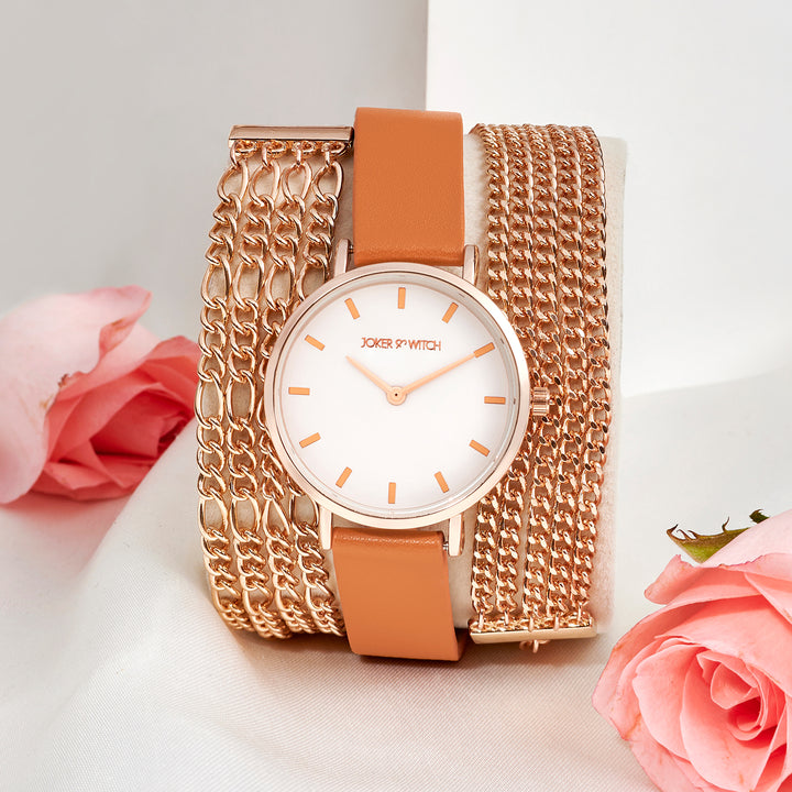 Winona White Medium Dial Brown PU-Chain Wrap Around Strap Women's Watch