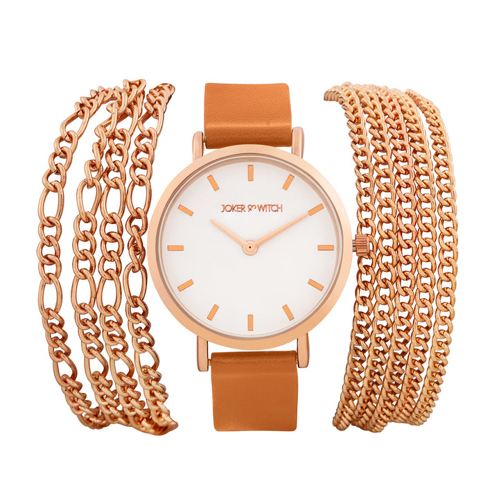 Winona White Medium Dial Brown PU-Chain Wrap Around Strap Women's Watch