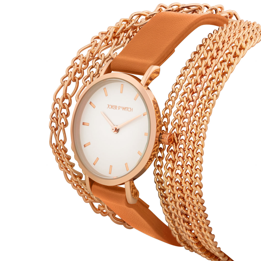 Winona White Medium Dial Brown PU-Chain Wrap Around Strap Women's Watch