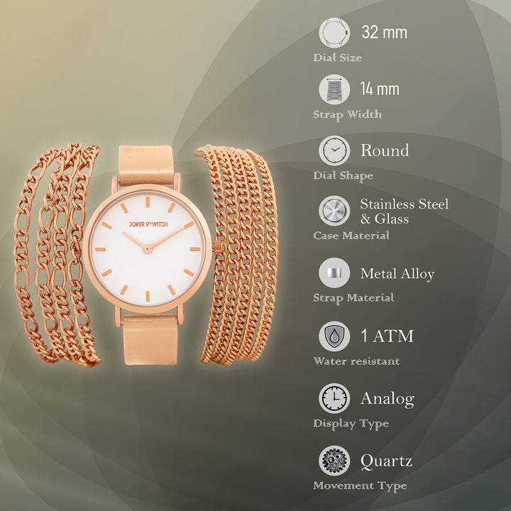 Winona White Medium Dial Beige PU-Chain Wrap Around Strap Women's Watch