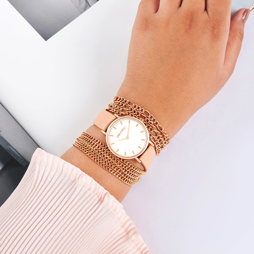 Winona White Medium Dial Beige PU-Chain Wrap Around Strap Women's Watch