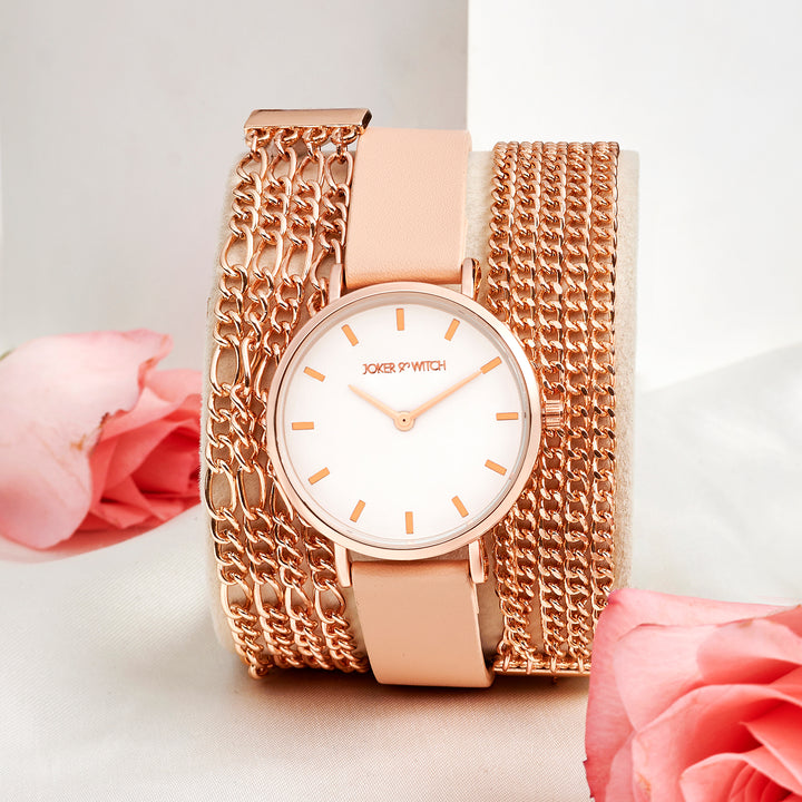 Winona White Medium Dial Beige PU-Chain Wrap Around Strap Women's Watch