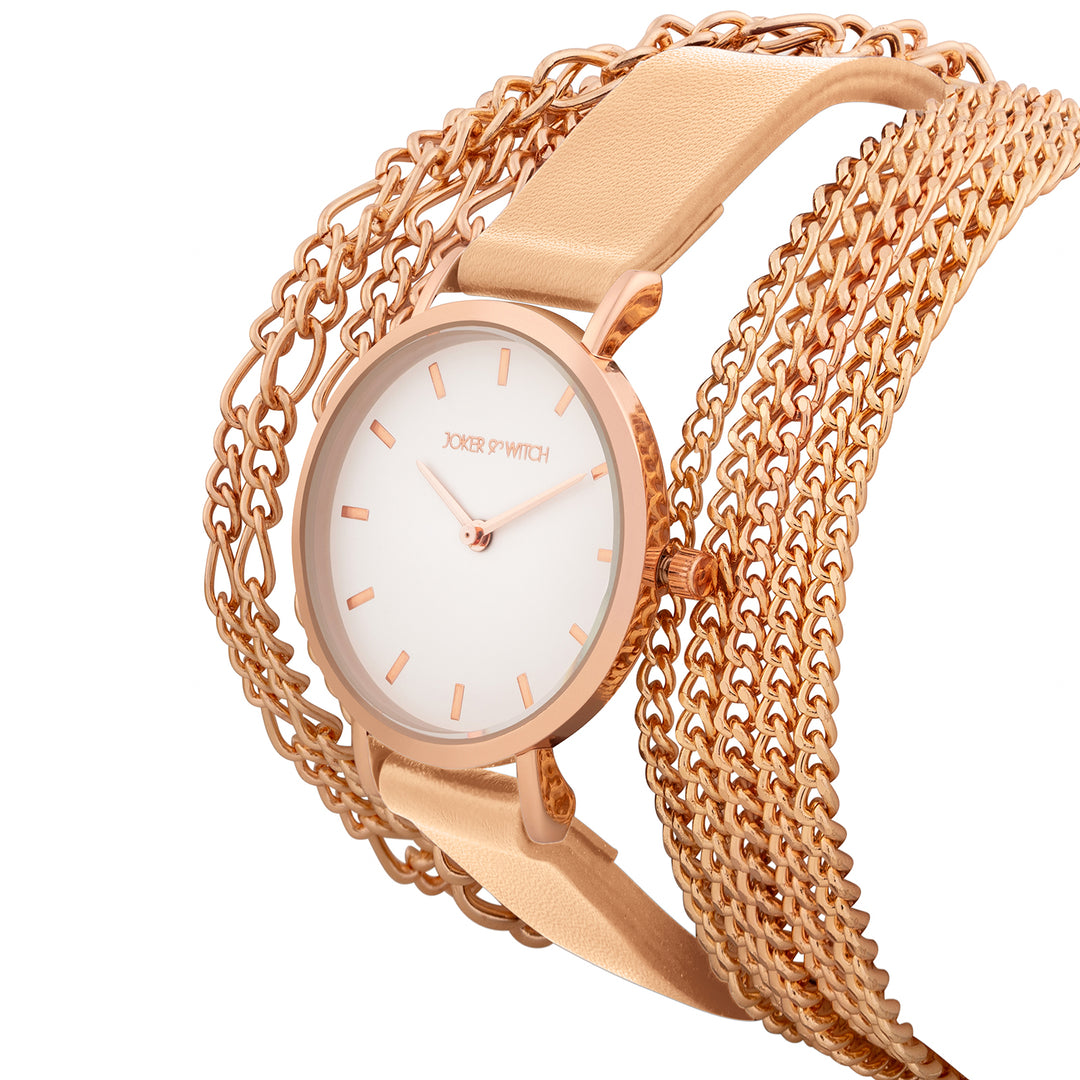 Winona White Medium Dial Beige PU-Chain Wrap Around Strap Women's Watch