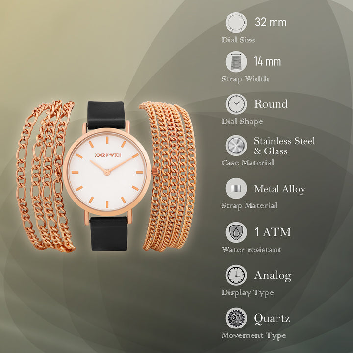 Winona White Medium Dial Black PU-Chain Wrap Around Strap Women's Watch