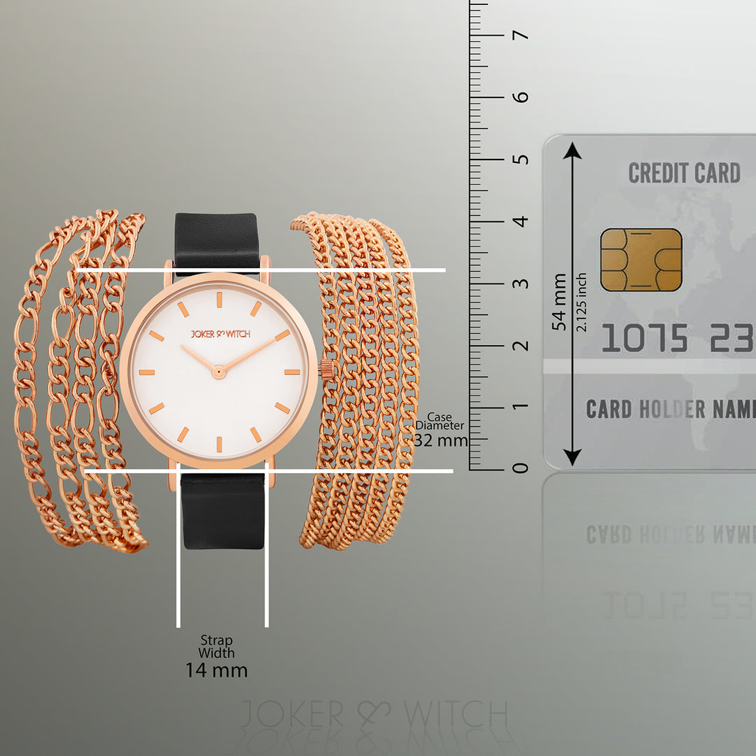 Winona White Medium Dial Black PU-Chain Wrap Around Strap Women's Watch