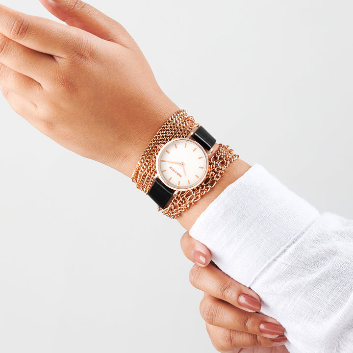 Winona White Medium Dial Black PU-Chain Wrap Around Strap Women's Watch