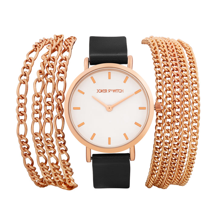 Winona White Medium Dial Black PU-Chain Wrap Around Strap Women's Watch