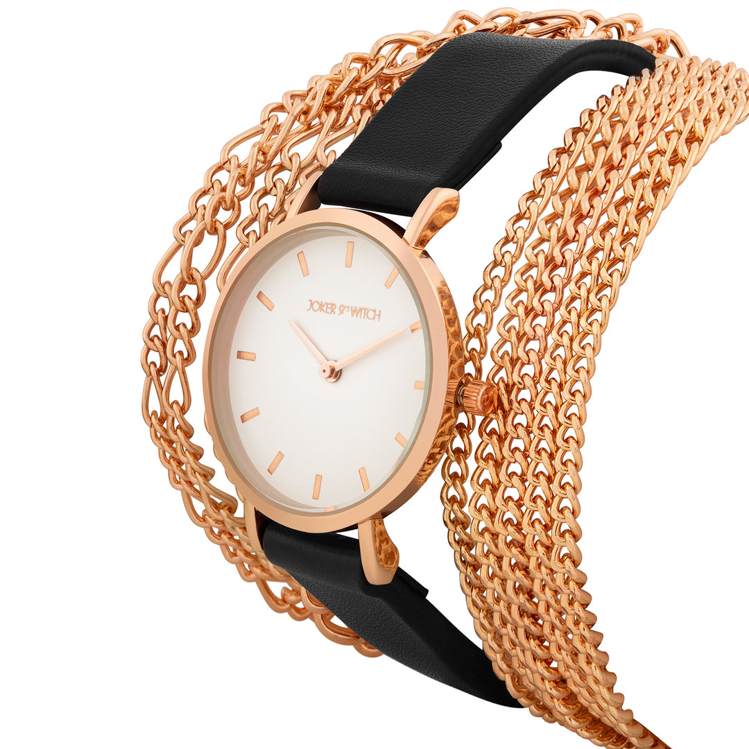 Winona White Medium Dial Black PU-Chain Wrap Around Strap Women's Watch