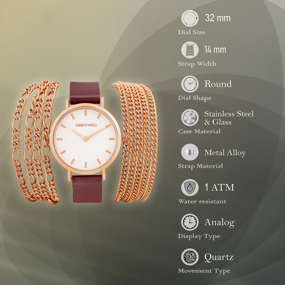 Winona White Medium Dial Maroon PU-Chain Wrap Around Strap Women's Watch