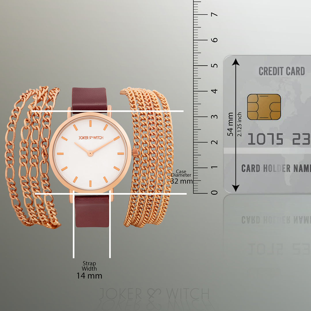 Winona White Medium Dial Maroon PU-Chain Wrap Around Strap Women's Watch